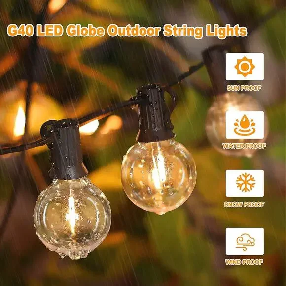 Outdoor G40 LED Globe String Lights 200ft (100feet *2) Waterproof Shatterproof